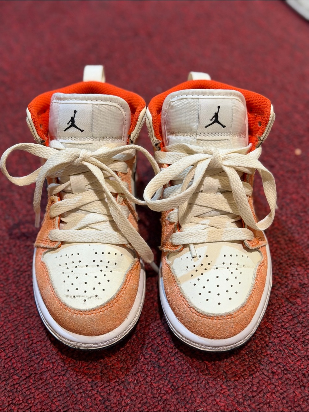Jordan Kids Orange and White Mid-Top Sneakers